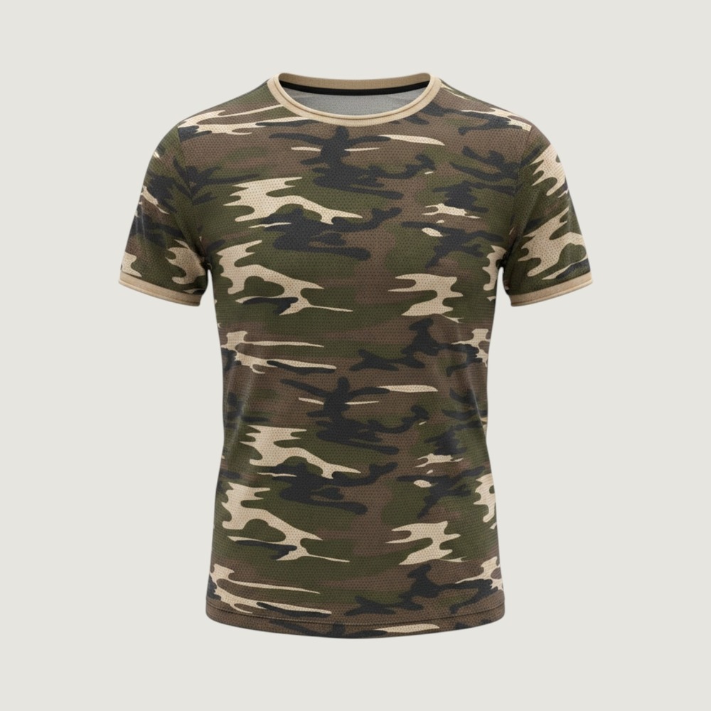 Zara Camouflage Mesh T-Shirt Mens Size Medium Green Tan Short Sleeve